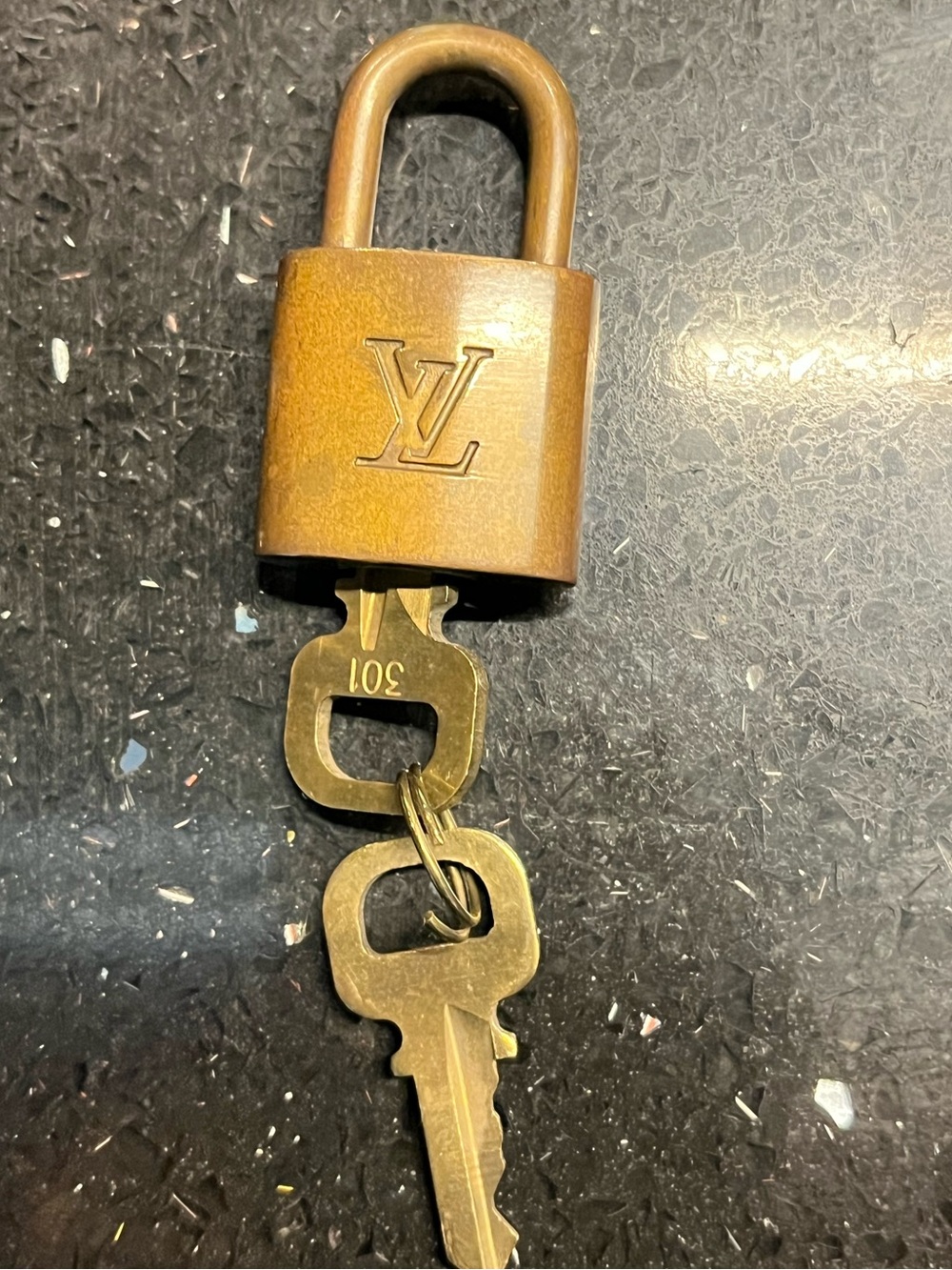 Authentic Louis Vuitton Lock & Key Set #301 — Gold-Tone Brass — Vintage